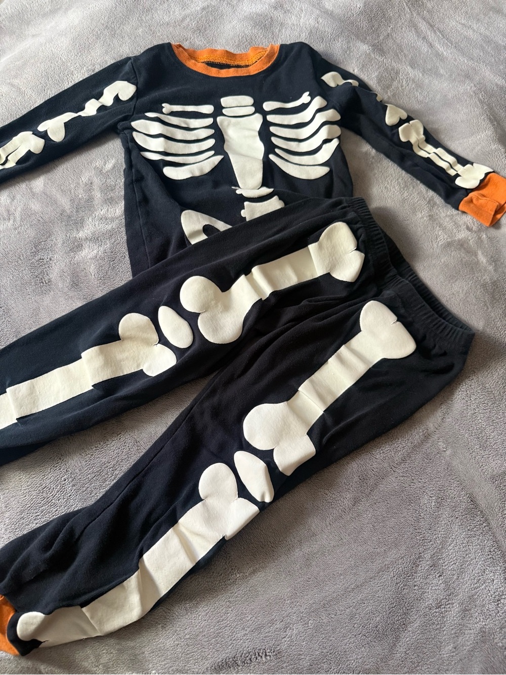 Kids Black & Orange Skeleton Pajama Set